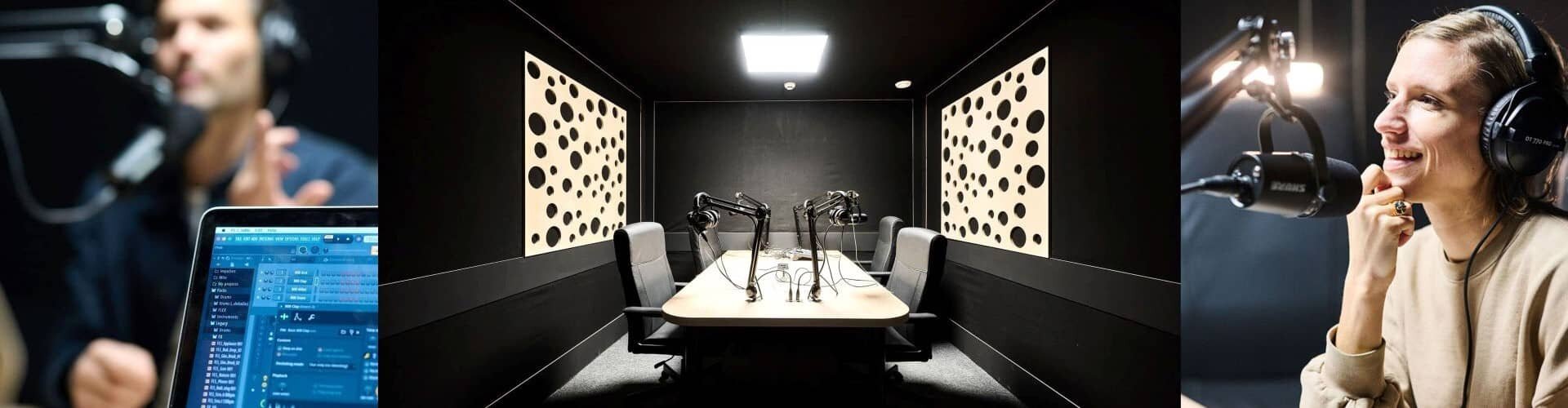 deux podcasteurs créant un podcast dazns un studio de podcast professionnel | © Plug The Jack